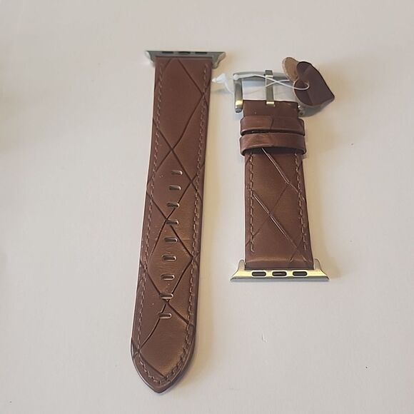 42mm/44mm  Watch Band Lattice Pattern Brown NWT Genuine Leather compatible with - Picture 1 of 2